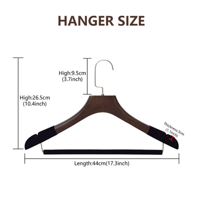 Custom Solid Wood Suit Hanger with Flocked Shoulders & Pants Bar