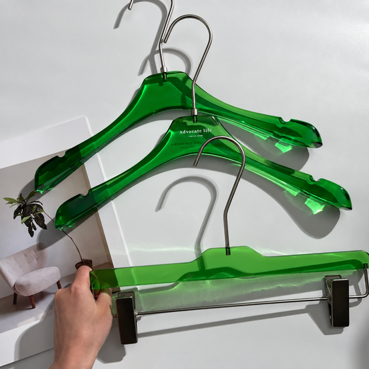 Custom Green Acrylic Hangers with Logo | Wholesale Clothing Hangers