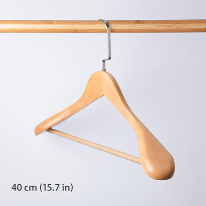Luxury Solid Wood Wide Shoulder Suit Hangers with Non-Slip Trouser Bar