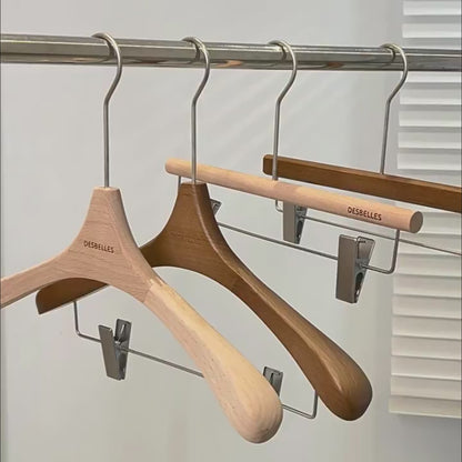 Beech Wood Clothes Hangers with Pants Clips and Custom Logo for Retail