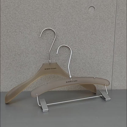 Custom Frosted Brown Acrylic Hangers with Logo for Boutiques & Retail Stores