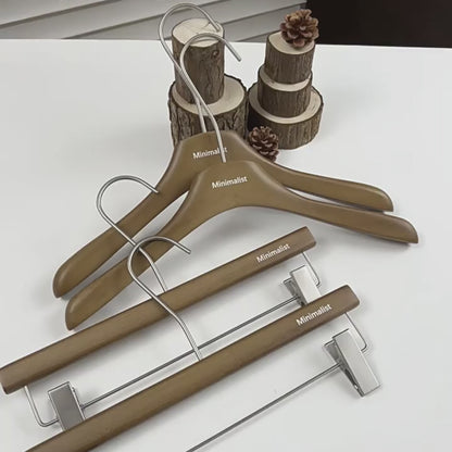 Wholesale Walnut Lacquered Wooden Hangers for Coats, Shirts, Suits & Trousers | OEM Custom