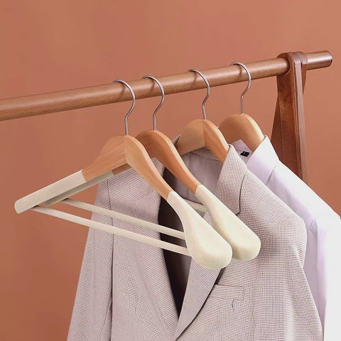 Premium Wooden Flocked Hanger - Non-Slip Wide Shoulder for Aldult Suits & Coats-7