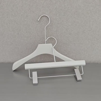 Wholesale Gray Wooden Kids Clothes Hangers with Adjustable Clips