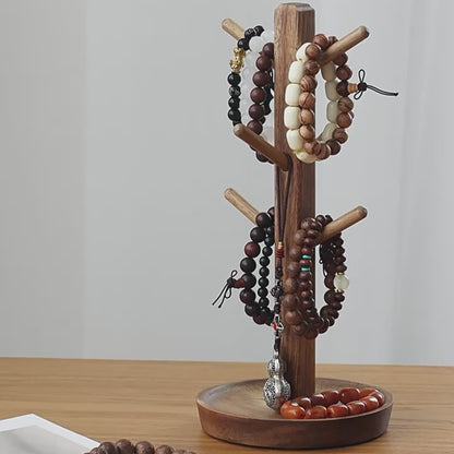 Solid Wood Jewelry Stand Tree with Catchall Dish | Necklace Organizer