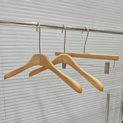 Natural Oak Hangers for Retail Stores - Wooden Coat Hangers with Clips