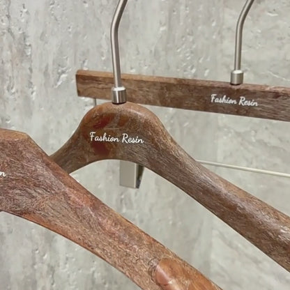 Brown Wood Grain Resin Hangers – Non-Slip Coat Hangers for Suits, Dresses & Coats