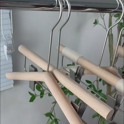 Kids Beech Wood Hangers with Rope | Natural Wooden Children's Clothes & Pants Hanger