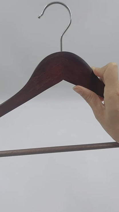 Luxury Solid Wood Wide Shoulder Suit Hangers with Non-Slip Trouser Bar