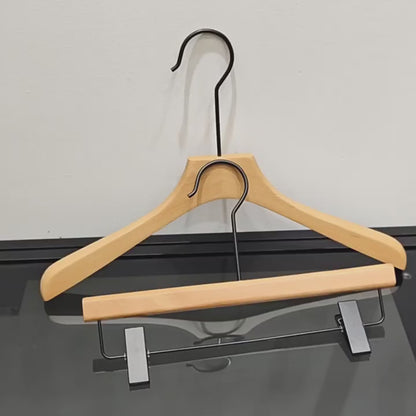 Custom Beech Wood Suit Hangers & Pants Hangers with Clips Wholesale