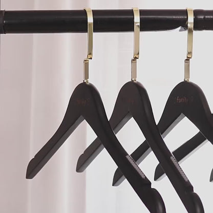 Premium Non-Slip Wooden Hanger - Black Matte Velvet Shoulder Hanger with Pant Clips