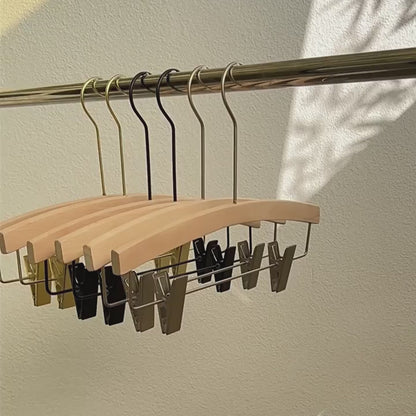 Wood Hanger Pants Clips for Women | Long Hook | No-Mark | Gold Silver Black